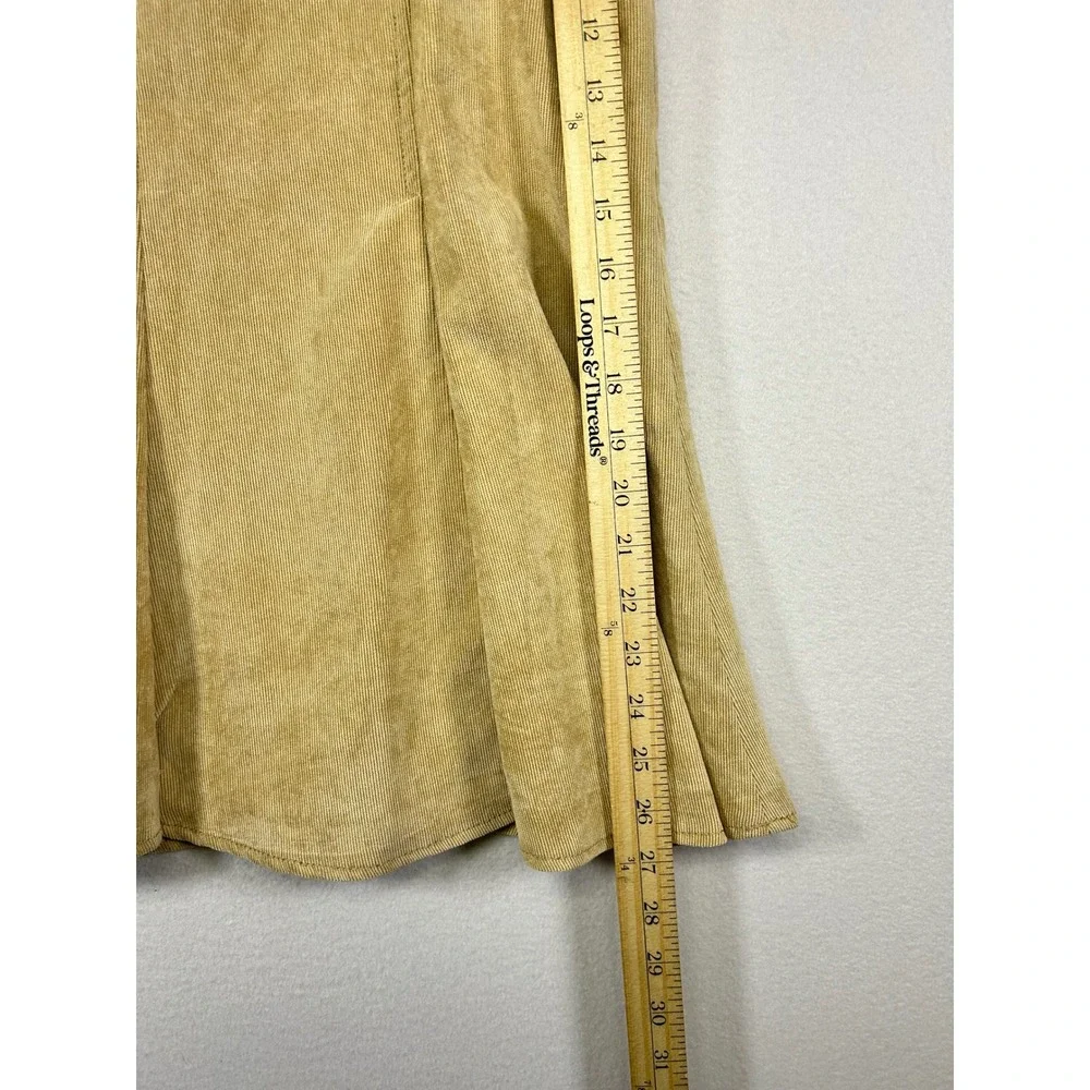 Dark Academia Larry Levine Women 14 Tan Corduroy Flared Belted Midi Skirt‎
